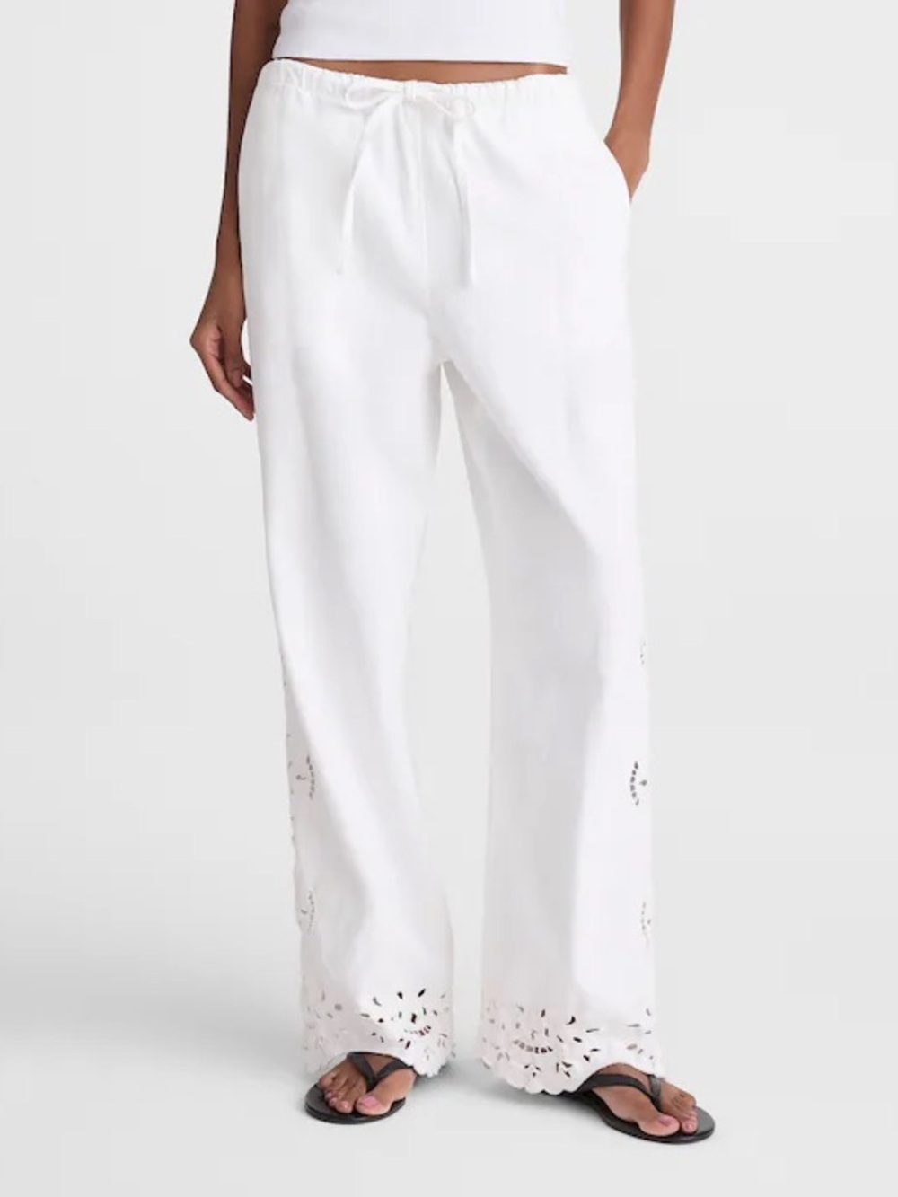 Madewell Embroidered Denim Pull On Pants Eyelet White NWT